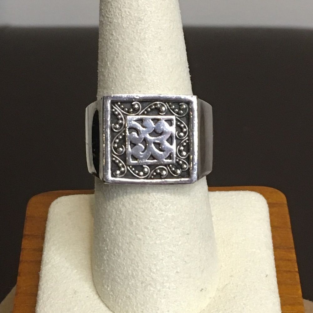 LOIS HILL Granulated & Cutout Square Statement Sterling Silver Ring Sz 9